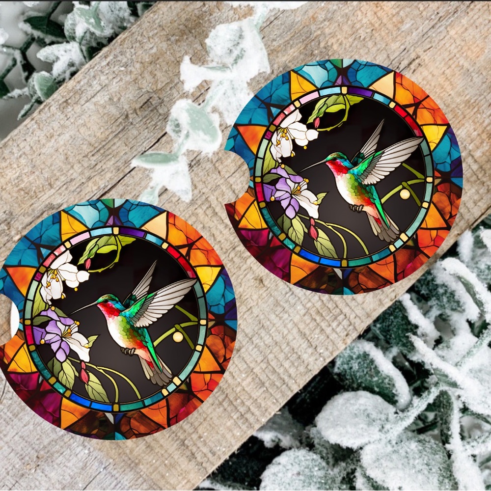 Handmade Hummingbird Car Coasters | New Set Of Two Hummingbird Car Coasters